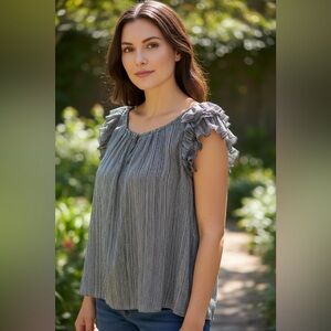 Banana Republic Ruffle-Sleeve Keyhole Top Black Size M